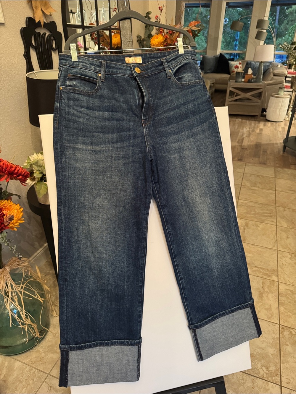 Kut from the Kloth Dark Blue Boyfriend Jeans with Cuffed Hem